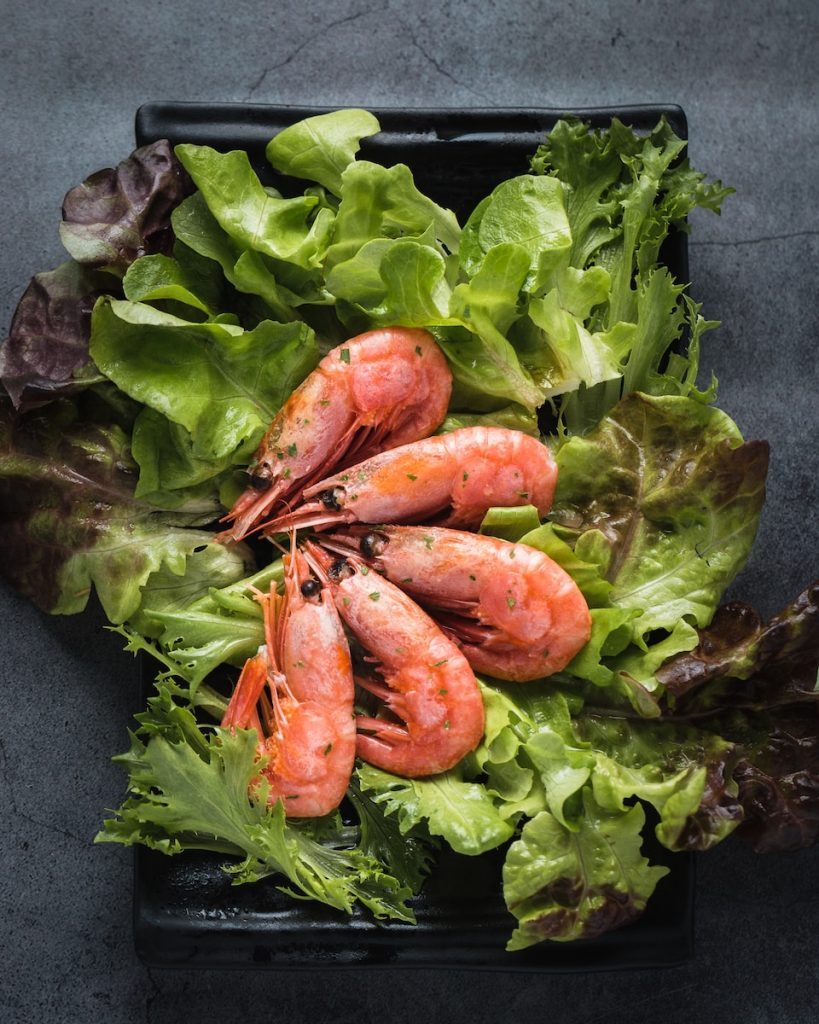Can Dogs Eat Shrimp green leaf vegetables and seafood